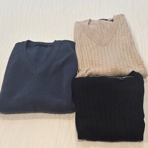 Greg Norman Collection Men’s V‑Neck Sweater Set — Navy, Beige, Black